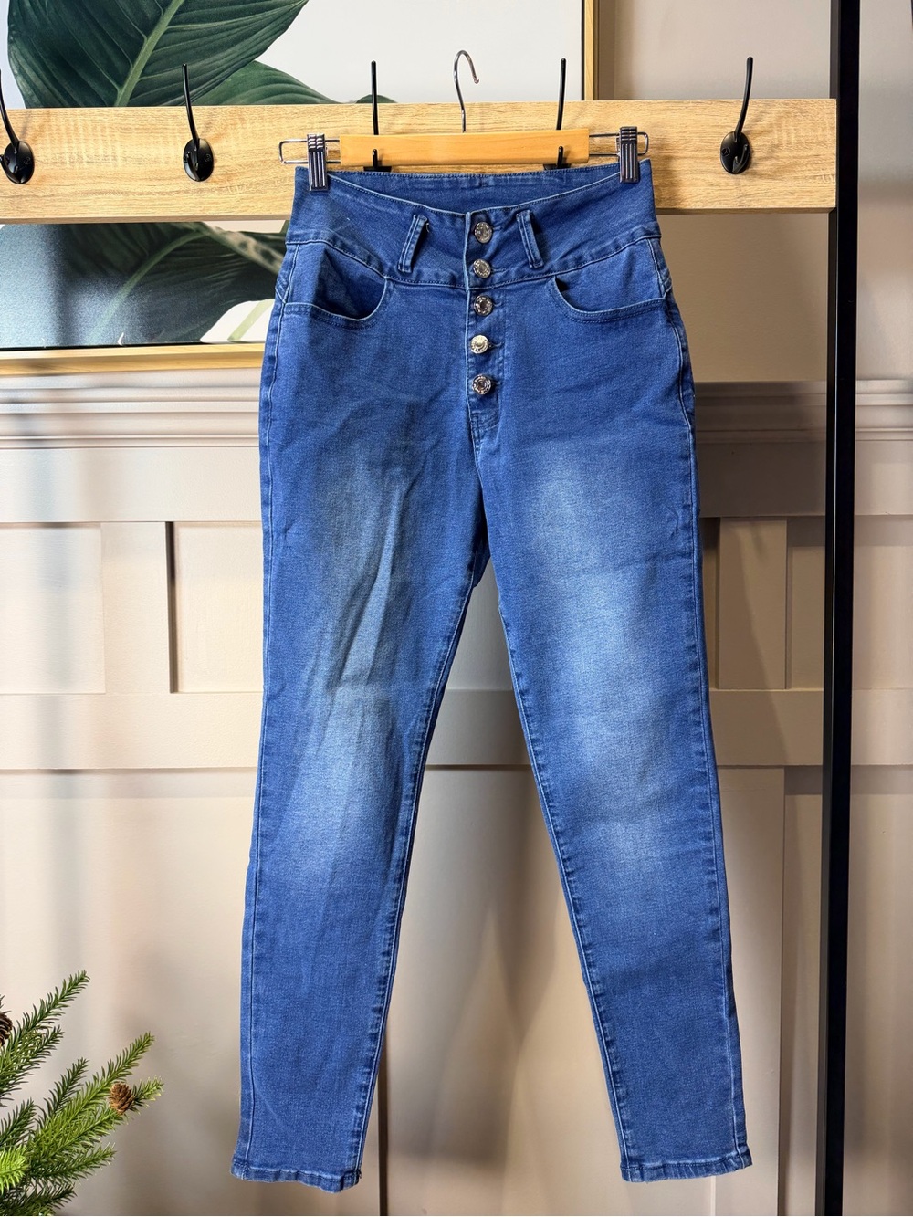 High-Waist Button-Fly Women’s Jeans - Blue Size S